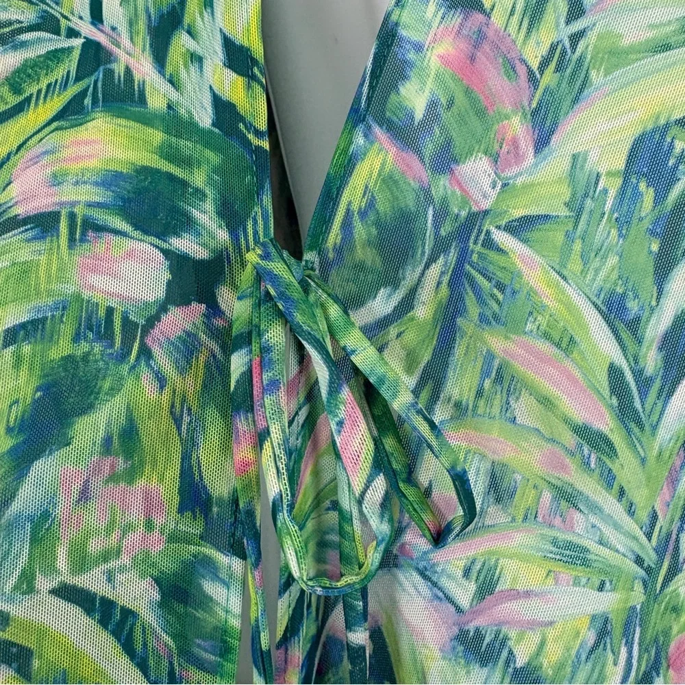 Kim Gravel Beach Green Floral Sheer Coverup